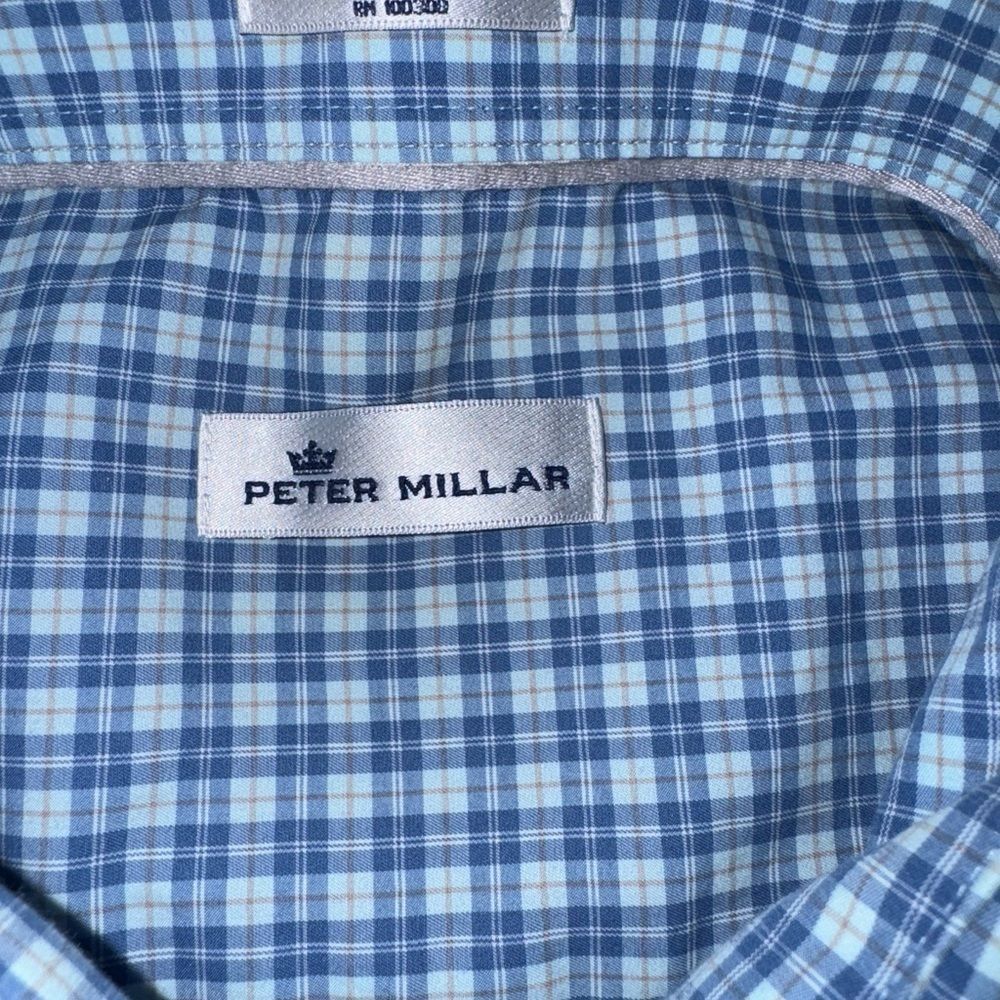 Peter Millar Blue Checkered Casual Button Down Shirt - Picture 9 of 10